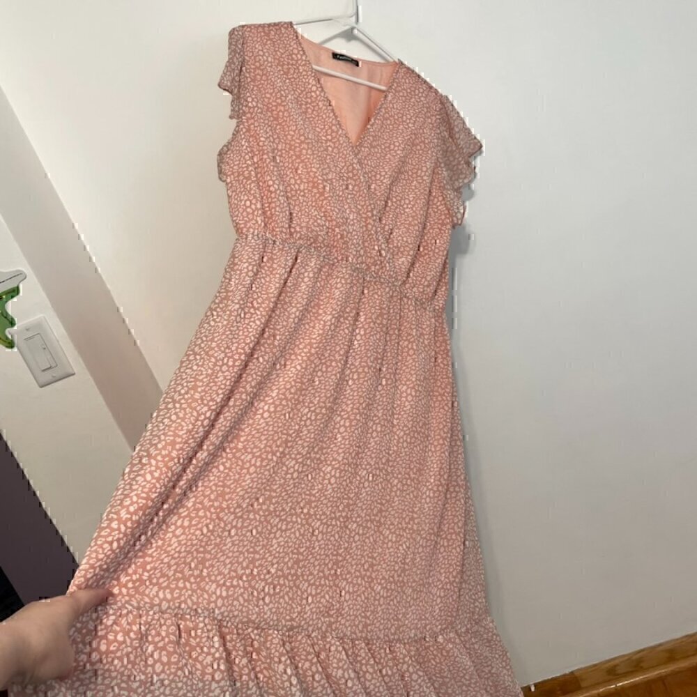 FASHION Flowy Midi Tiered Ditsy Floral Dress Rose Pink Faux Wrap XXL - NO BELT - Picture 9 of 15